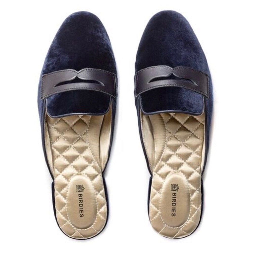 NWOT Birdies navy blue loafer mules